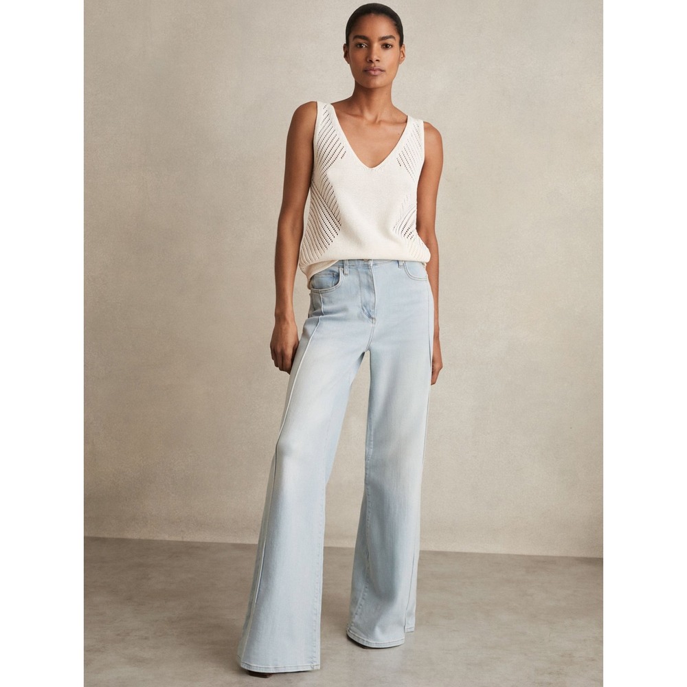 Reiss Womens 26X31 Heather Wide Leg Jeans Light Wash Seam Front High Rise Boho